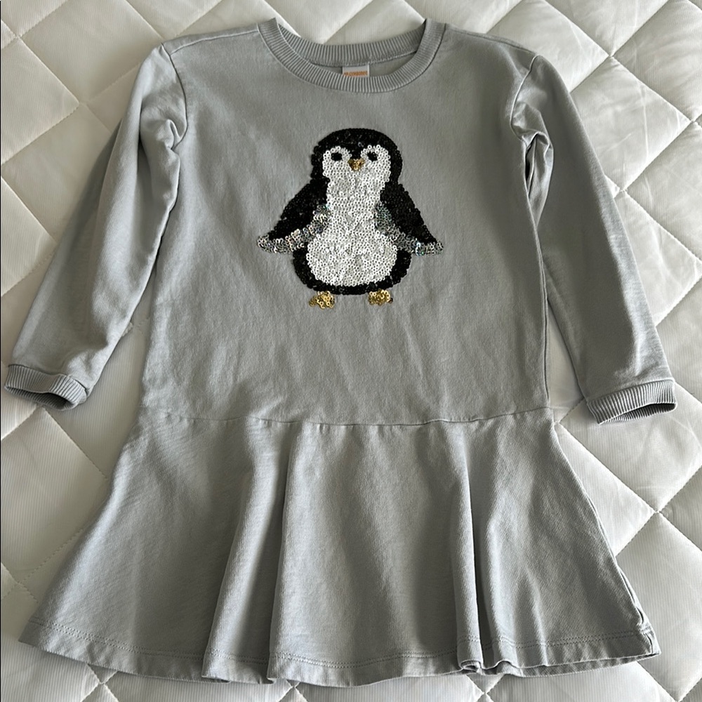 Gymboree girls size 5-6 gray knit sequin penguin dress